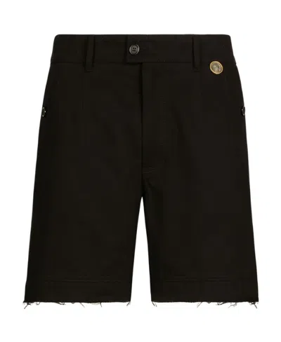 Dolce & Gabbana Frayed-hem Twill Bermuda Shorts In Black