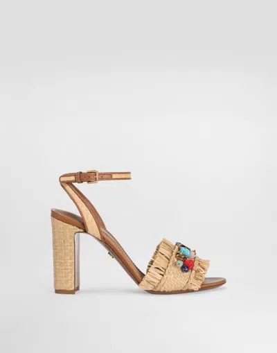 Dolce & Gabbana Frayed Sandal With Rhinestone Embroidery In Multicolor