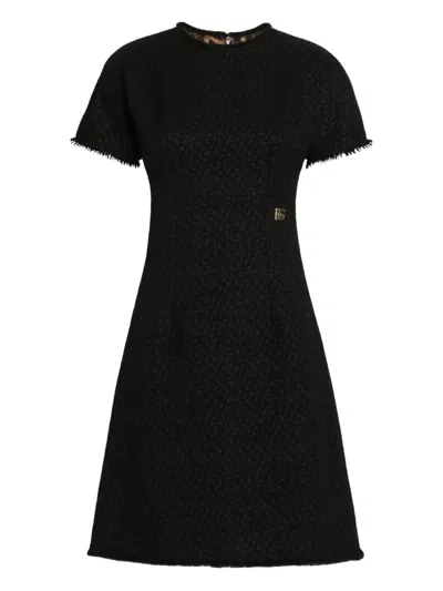Dolce & Gabbana Frayed Short-sleeve Dress In Black