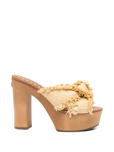 Pre-owned Dolce & Gabbana Frayed-detail Platform Sandals In Neutral