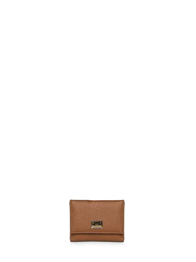 Dolce & Gabbana French Flap Calfskin Wallet In Camel