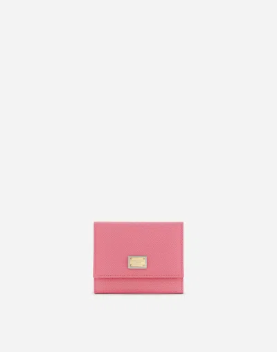 Dolce & Gabbana Calfskin Wallet With Branded Plate In Pink