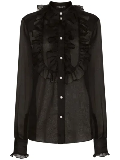 DOLCE & GABBANA FRILLED-DETAIL SILK BLOUSE