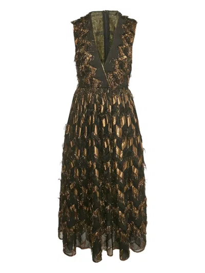 Pre-owned Dolce & Gabbana Fringe Maxi Dress In Black