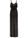 Dolce & Gabbana Long Marquisette Dress With Sequined Fringe Embellishment In Black