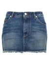 Dolce & Gabbana Fringed Hem Denim Mini Skirt In Blue