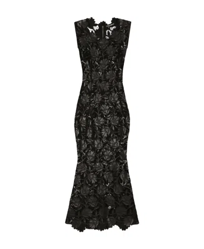 Dolce & Gabbana Fringed Lace Dress In Black