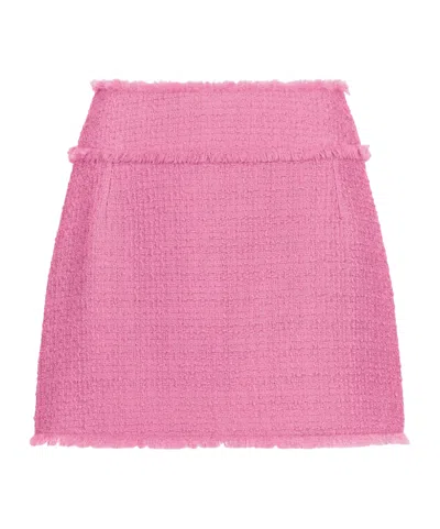 Dolce & Gabbana Frayed Wool-blend Tweed Mini Skirt In Pink