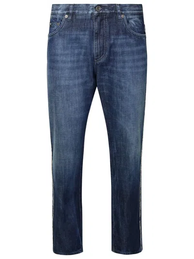 Dolce & Gabbana Fringed Stitching Jeans In Blue