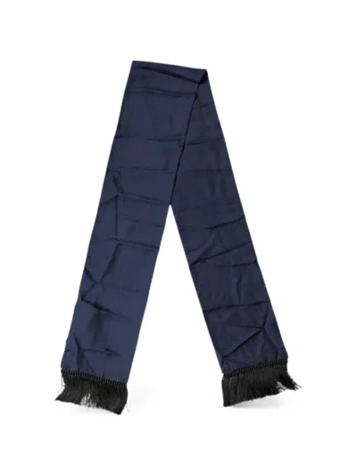 Dolce & Gabbana Silk Fringed Rectangular Neck Foulard Scarf In Blue
