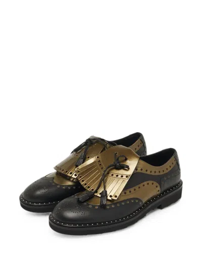 Pre-owned Dolce & Gabbana Fringed-detailing Brogues In Black