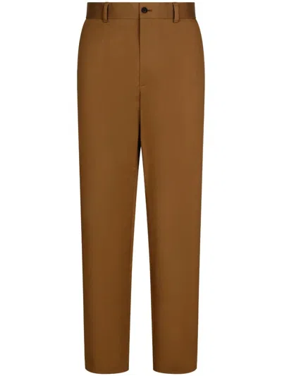 Dolce & Gabbana Front-fastening Straight-leg Trousers In Walnut Brown