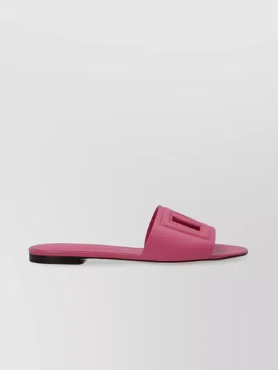 DOLCE & GABBANA FRONT LOGO-EMBOSSED LEATHER SLIDES