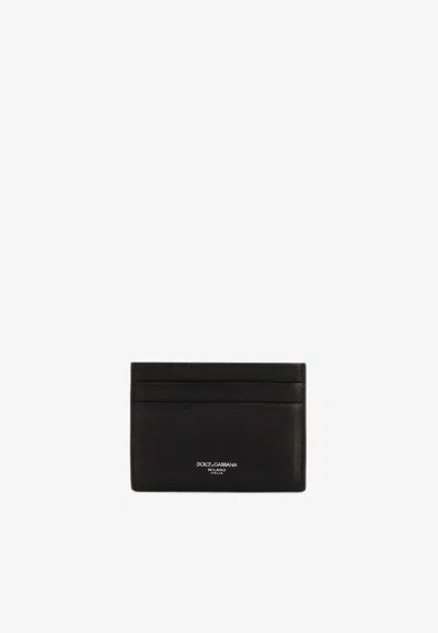Dolce & Gabbana Front-weave Leather Cardholder In Black