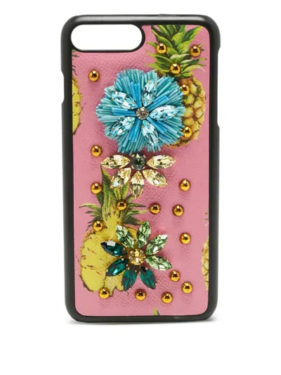 Pre-owned Dolce & Gabbana Fruit-print Crystal Iphone 7 Plus Phone Case In Pink