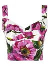 Dolce & Gabbana Pink Crop Top With All-over Printed Floral Motif In Cotton Blend Woman In Fuchsia