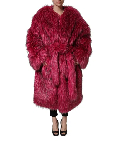 Dolce & Gabbana Fuchsia Belted Faux-fur Trench Coat Jacket In Multi