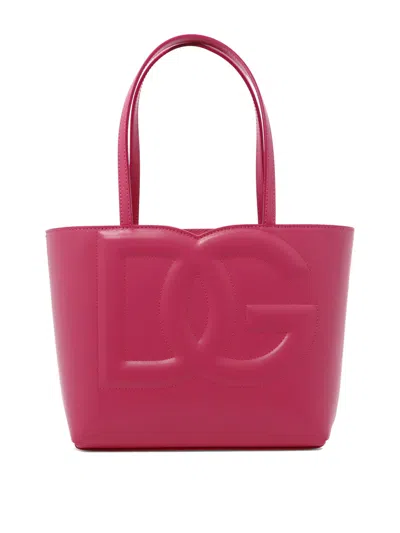 Dolce & Gabbana Fuchsia Calf Leather Dg Shoulder Handbag For Women In Pink