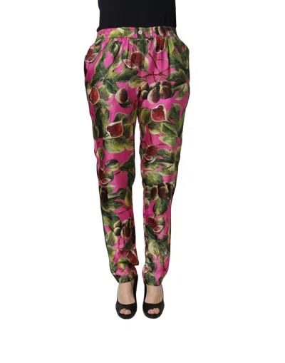 Dolce & Gabbana Fuchsia Fig Fruit Leaf Tapered Trouser Pants In Pink