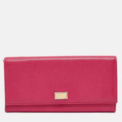 Pre-owned Dolce & Gabbana Fuchsia Leather Flap Continental Wallet In Pink