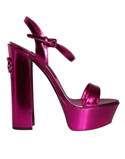 Dolce & Gabbana Fuchsia Leather Platform Logo Keira Sandals Shoes In Multi