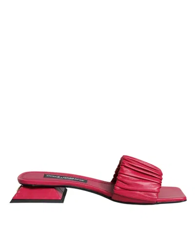 Pre-owned Dolce & Gabbana Fuchsia Leather Slides Flats Sandals Women's Shoes ()