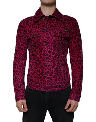 Dolce & Gabbana Fuchsia Leopard Button Down Collared Jacket In Red