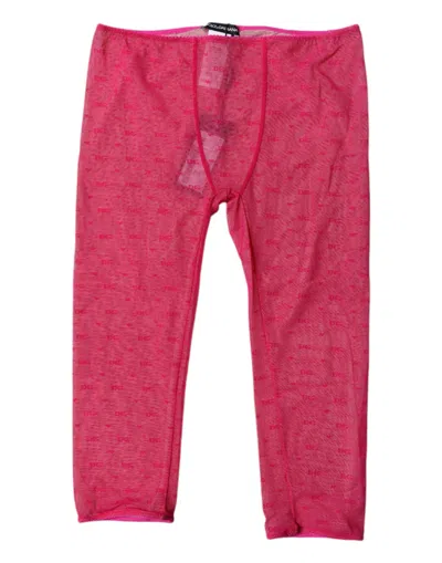Dolce & Gabbana Fuchsia Logo Lace Lingerie Cropped Tight Women's Underwear