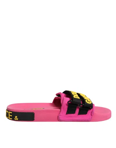 Pre-owned Dolce & Gabbana Fuchsia Neoprene Slides Flats Beachwear Women's Shoes ()