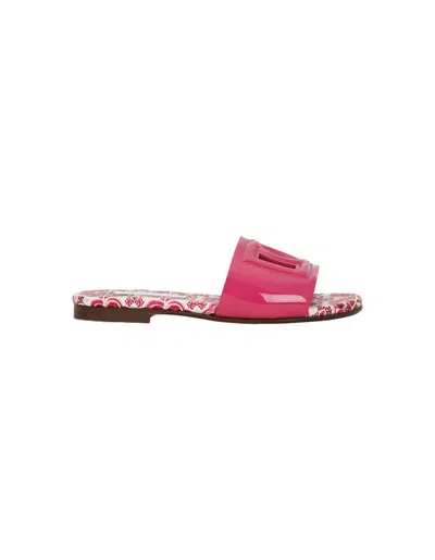 Dolce & Gabbana Kids' Patent Leather Slides With Dg Logo In Pink