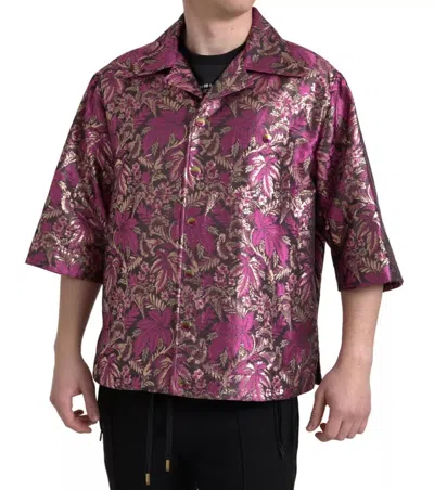 Pre-owned Dolce & Gabbana Fuchsia Pink Floral Jacquard Button Down Men's Shirt ()