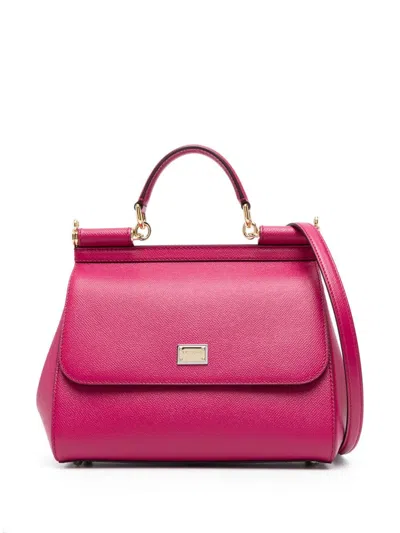 Dolce & Gabbana Fuchsia Pink Leather Tote Handbag For Women In Red