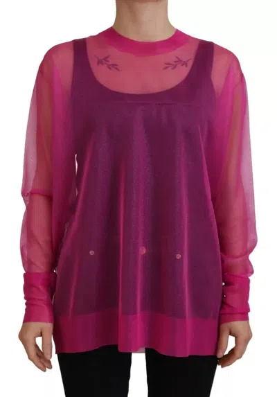 Pre-owned Dolce & Gabbana Fuchsia Polyester Crewneck Pullover Women's Sweater () In Pink