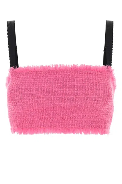 Dolce & Gabbana Fuchsia Raschel Tweed Crop Top In Pink