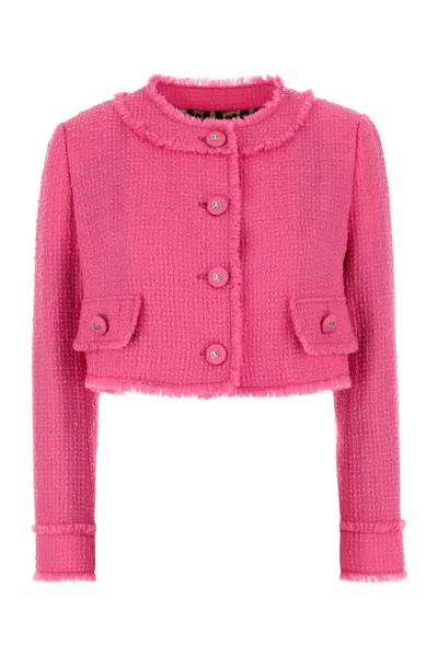 Dolce & Gabbana Fuchsia Short Raschel Tweed Jacket In Pink