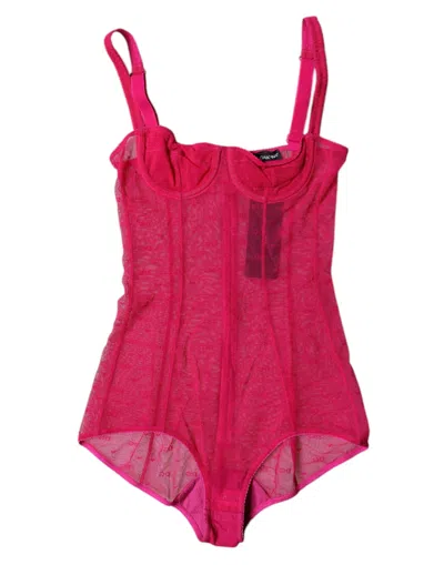 Dolce & Gabbana Fuchsia Tulle Balconette Bra Bodysuit Women's Underwear