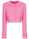 Dolce & Gabbana Rachel Collarless Crop Tweed Jacket In Pink