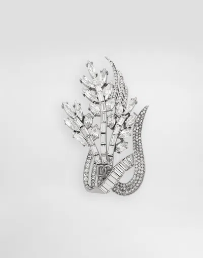 Dolce & Gabbana Full Rhinestone Brooch In Silver