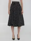 Dolce & Gabbana Pleated Printed Polka-dot Cotton-poplin Midi Skirt In Black