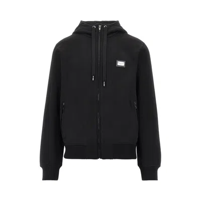 Dolce & Gabbana Full-zip Hoodie With Logo Plate In Black