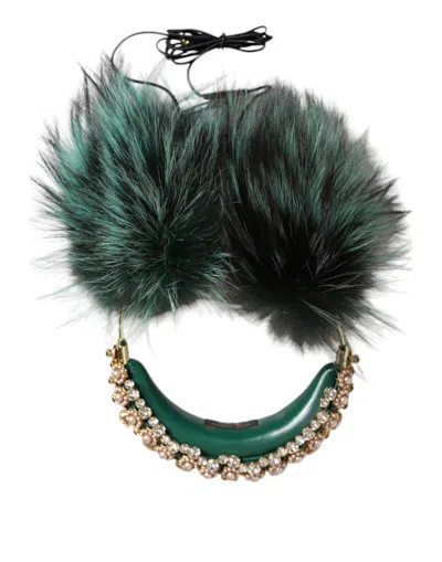 Dolce & Gabbana Fur And Crystal-embellished Hair Clip In Green