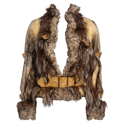 Pre-owned Dolce & Gabbana Fur And Shearling Jacket With Multiple Leather Belts, Fw 2001 In Brown
