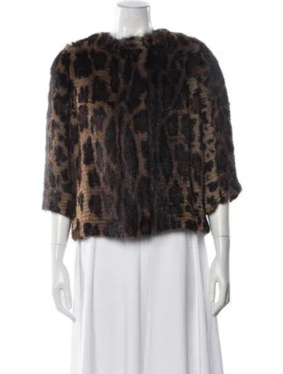 Pre-owned Dolce & Gabbana Fur Animal Print Faux Fur Jacket W/ Tags In Brown