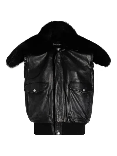 DOLCE & GABBANA FUR-COLLAR LEATHER GILET