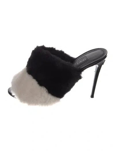 Pre-owned Dolce & Gabbana Fur Colorblock Pattern Mules In Black