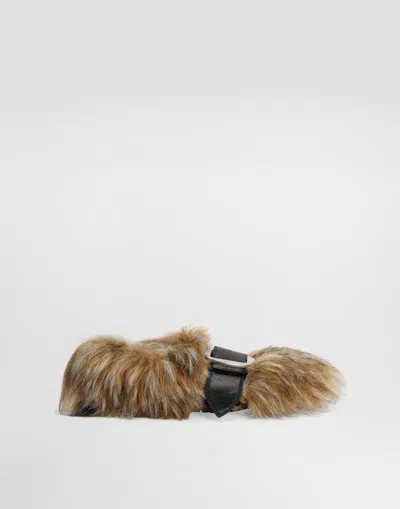 Dolce & Gabbana Fur Loafers In Brown