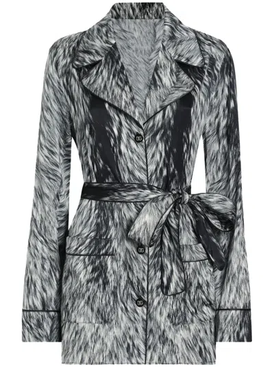 DOLCE & GABBANA FUR-PRINT BLOUSE