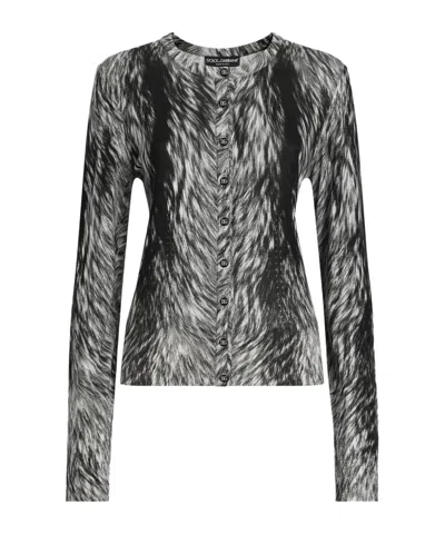 DOLCE & GABBANA DOLCE  GABBANA FUR-PRINT KNIT CARDIGAN