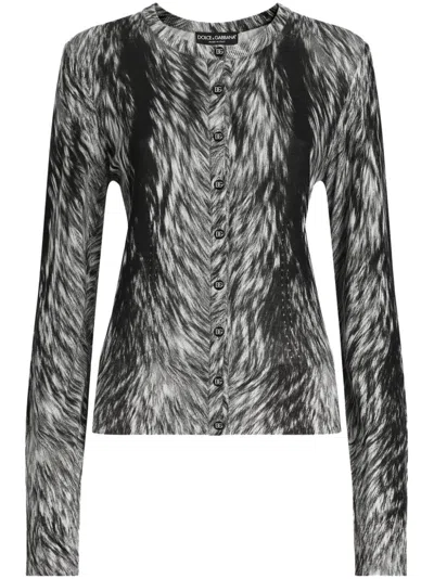 DOLCE & GABBANA FUR-PRINT CARDIGAN