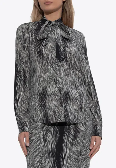 Dolce & Gabbana Fur Print Charmeuse Silk Shirt In Gray